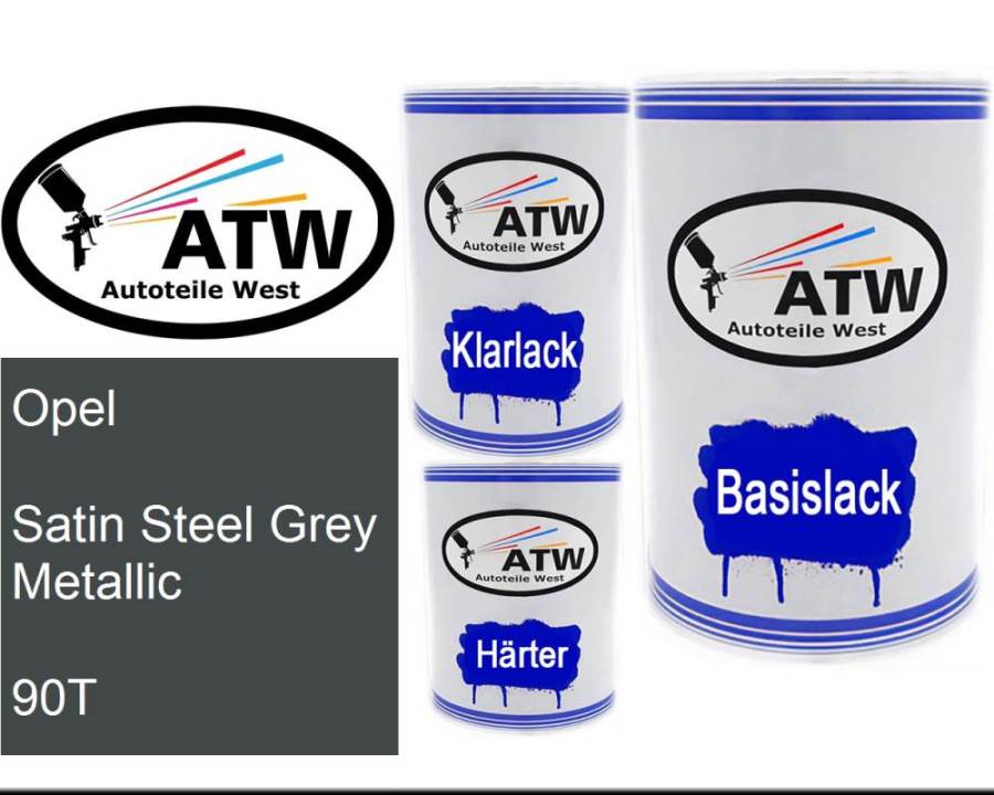 Opel, Satin Steel Grey Metallic, 90T: 500ml Lackdose + 500ml Klarlack + 250ml Härter - Set, von ATW Autoteile West.
